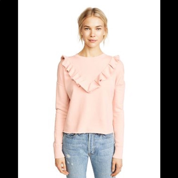 Free People Tops - Free People Pink Ruffled Cropped Sweatshirt XS NWT